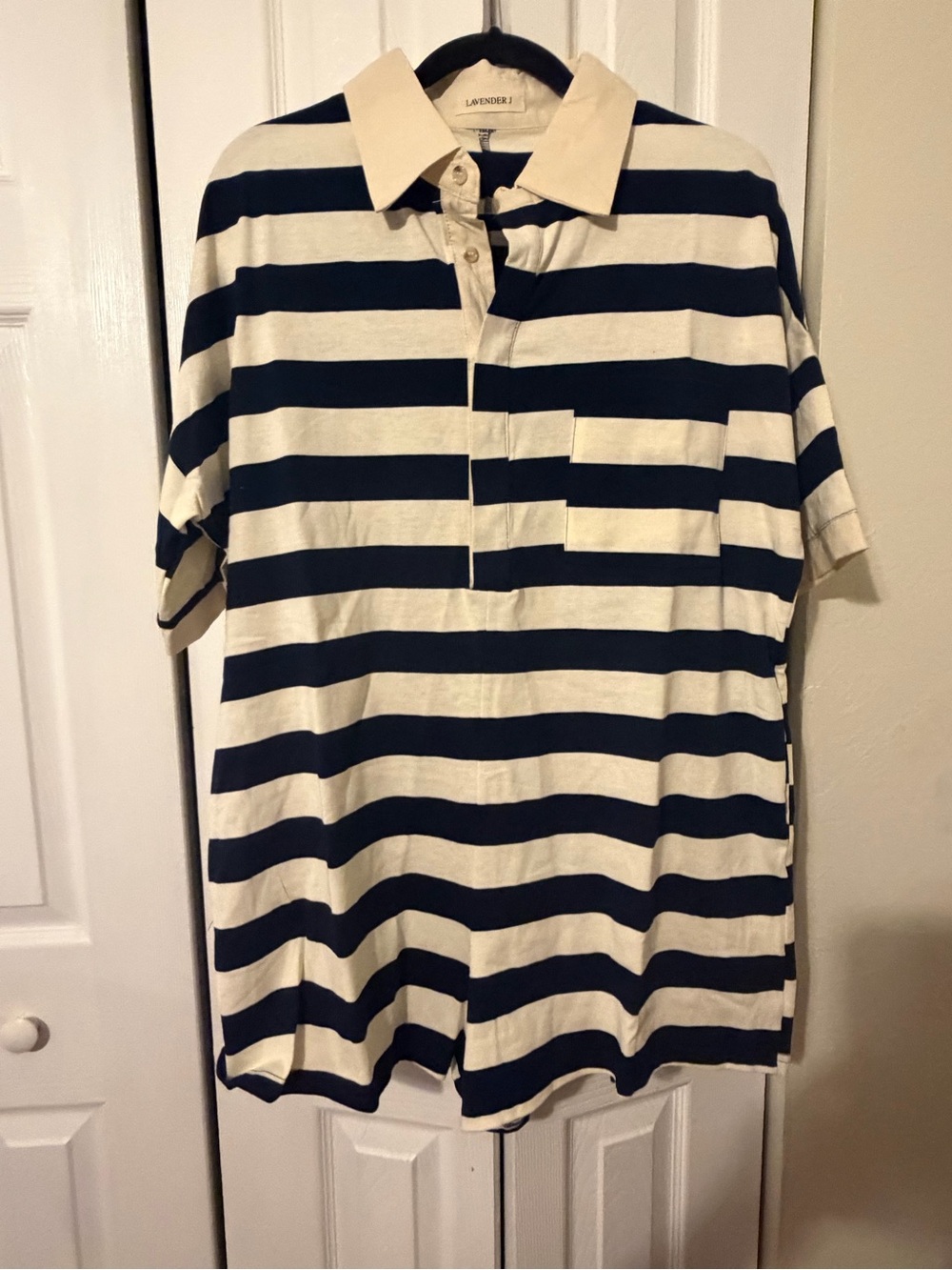 Lavender Navy & Cream Striped Polo Romper